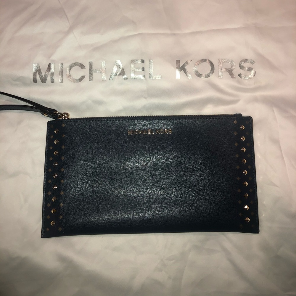 Michael Kors Wristlet - Navy Blue and Gold studded